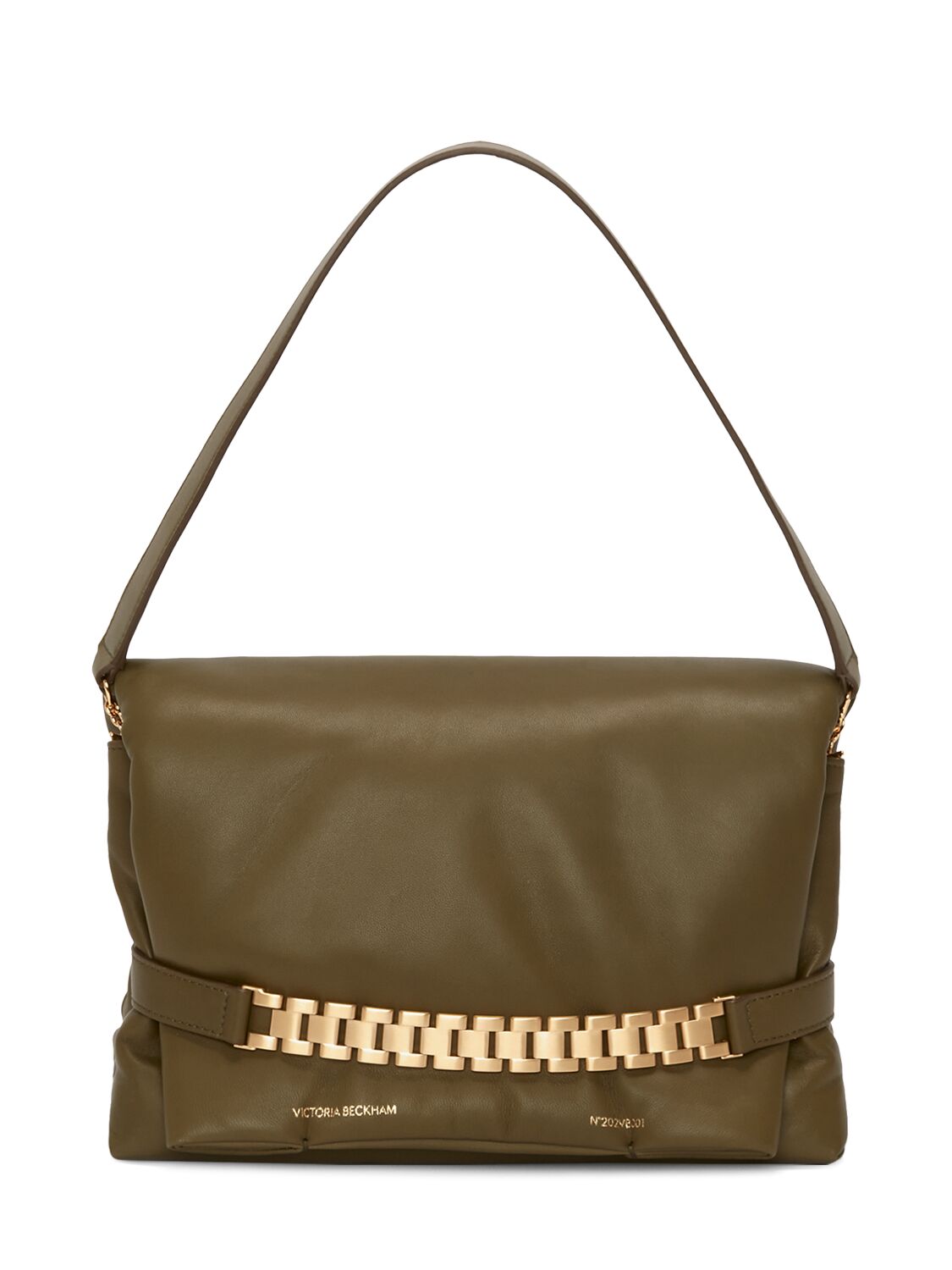 Victoria Beckham Puffy Chain Leather Shoulder Bag In Khaki