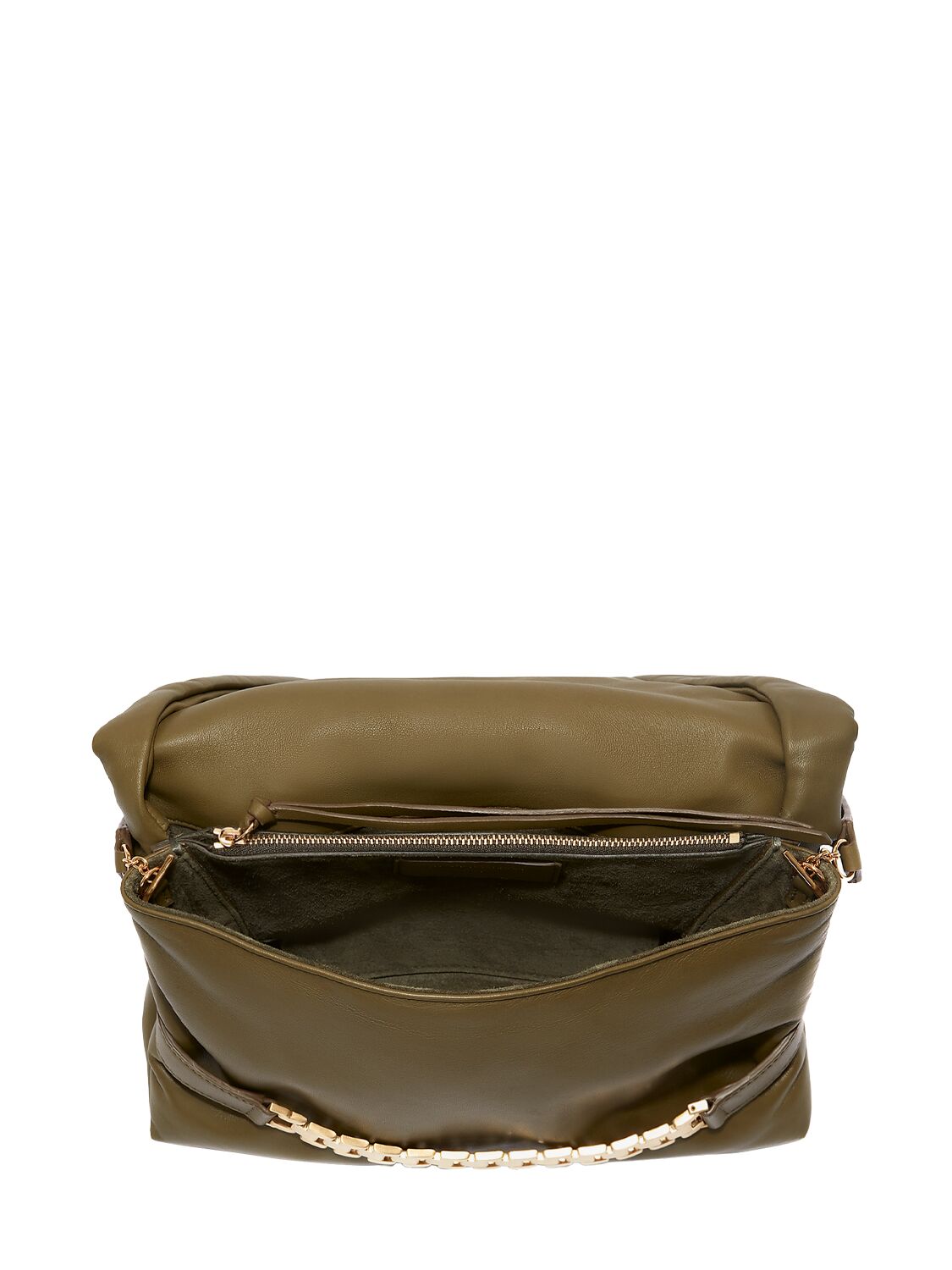 Shop Victoria Beckham Puffy Chain Leather Shoulder Bag In Khaki