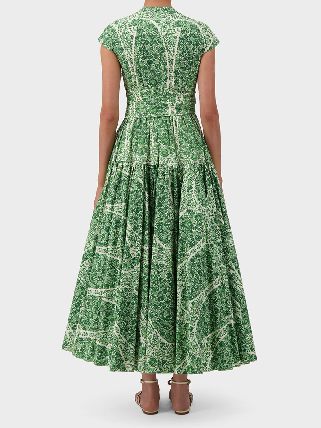 Shop Giambattista Valli Printed Cotton Poplin Draped Long Dress In Weiss,grün