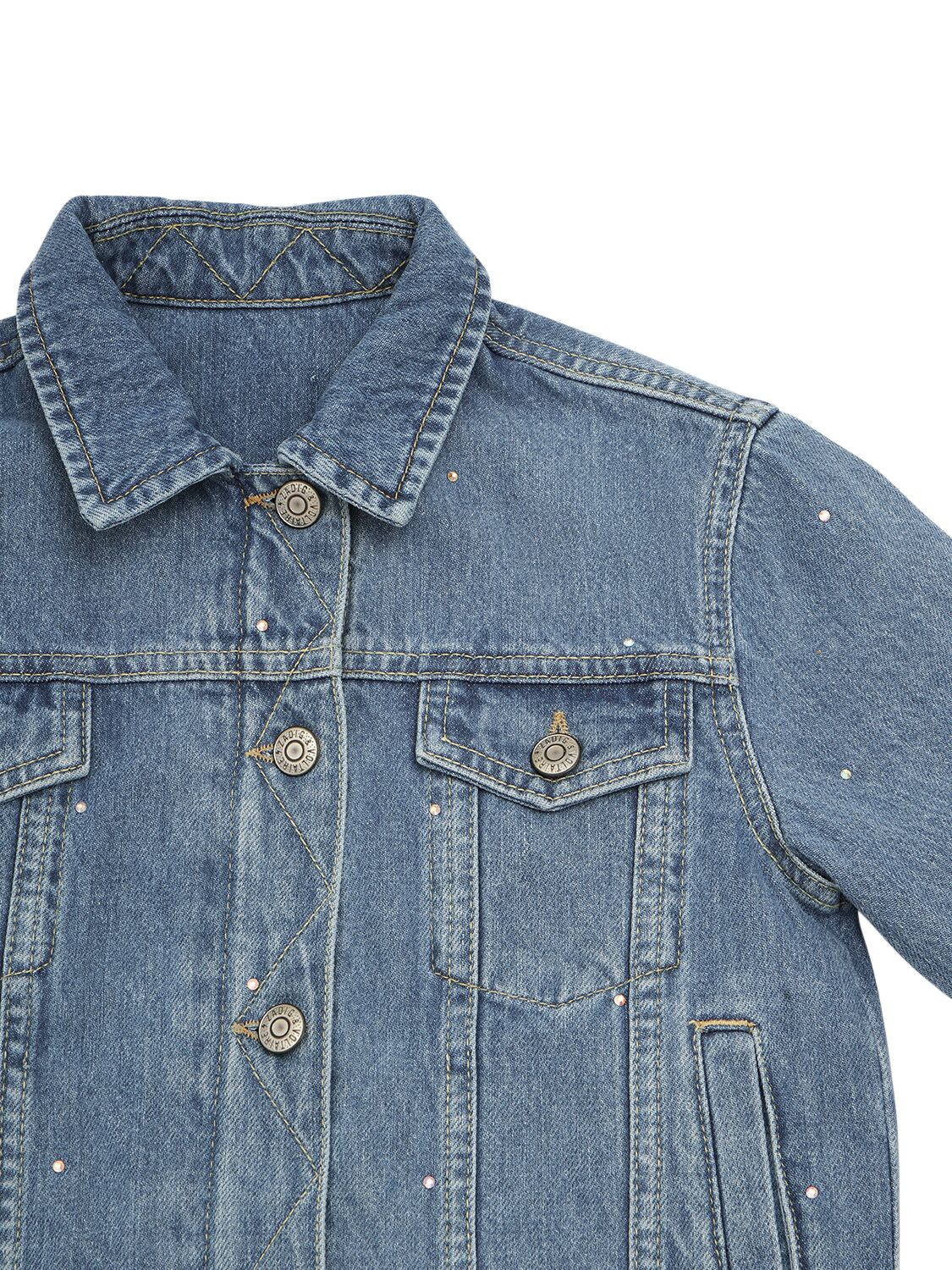 Shop Zadig & Voltaire Embellished Organic Cotton Denim Jacket In Dark Blue