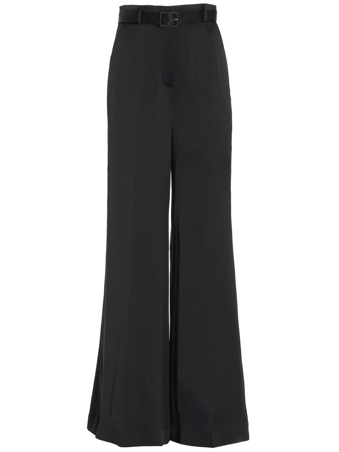 Shop Gabriela Hearst Mabon Belted Double Satin Wide Pants In Black