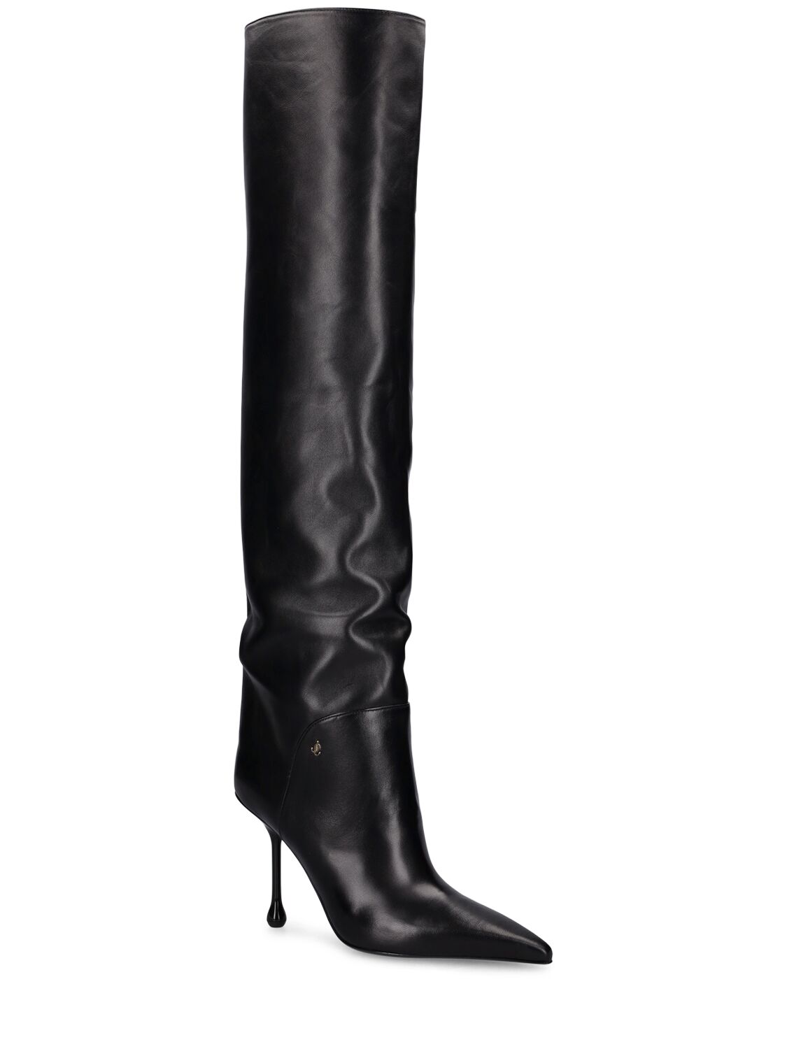 Shop Jimmy Choo 95mm Cycas Kb Leather Knee High Boots In Black