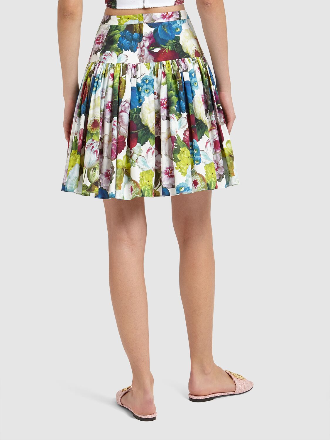 Shop Dolce & Gabbana Floral Pleated Cotton Poplin Mini Skirt In Bunt