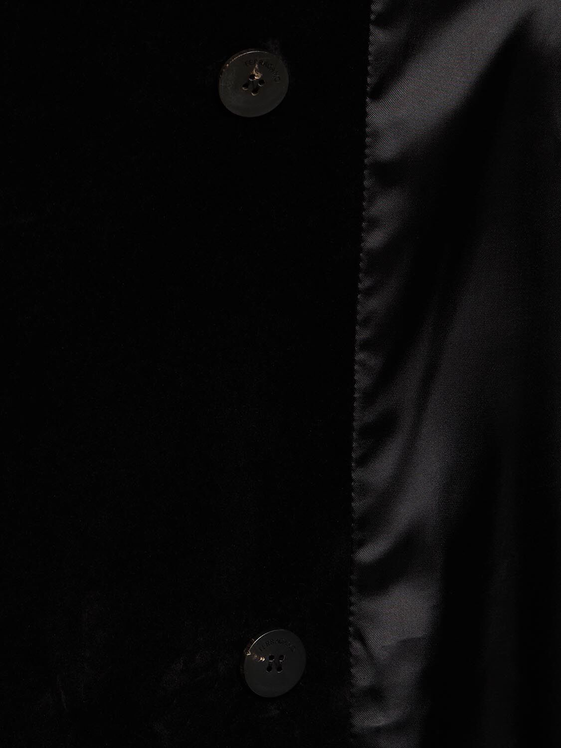 Shop Ferragamo Flocked Velvet Double Breasted Coat In Black