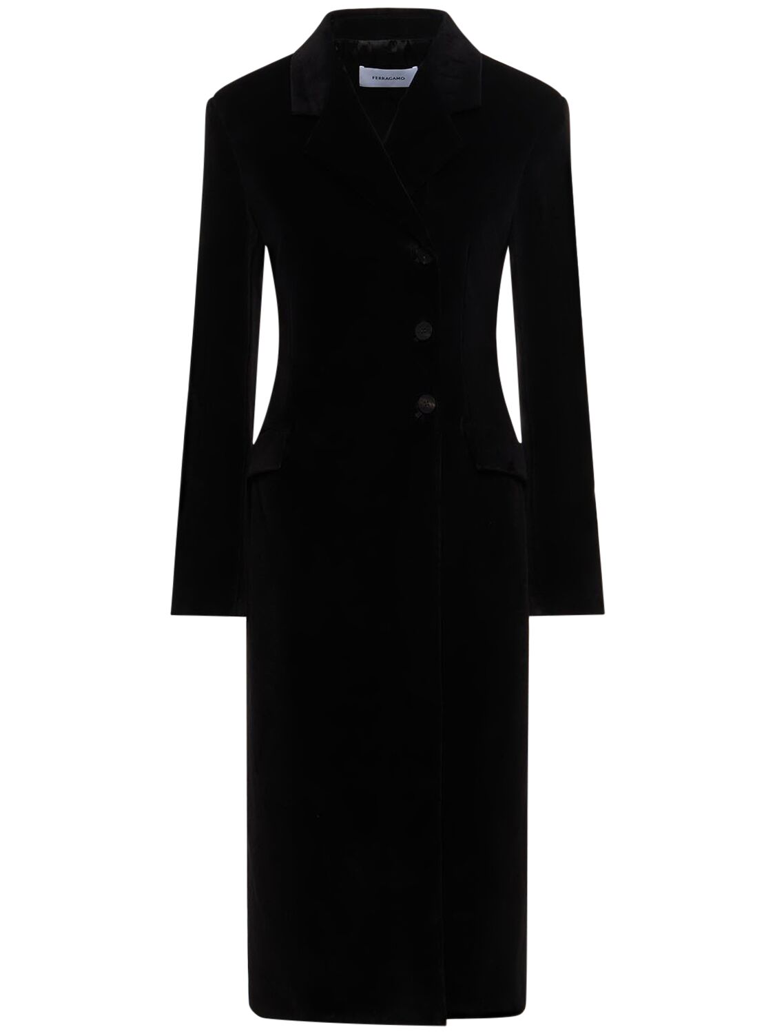 Shop Ferragamo Flocked Velvet Double Breasted Coat In Black