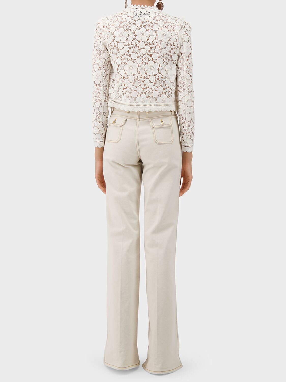 Shop Giambattista Valli Flower Macramé Cotton Jacket In Elfenbein