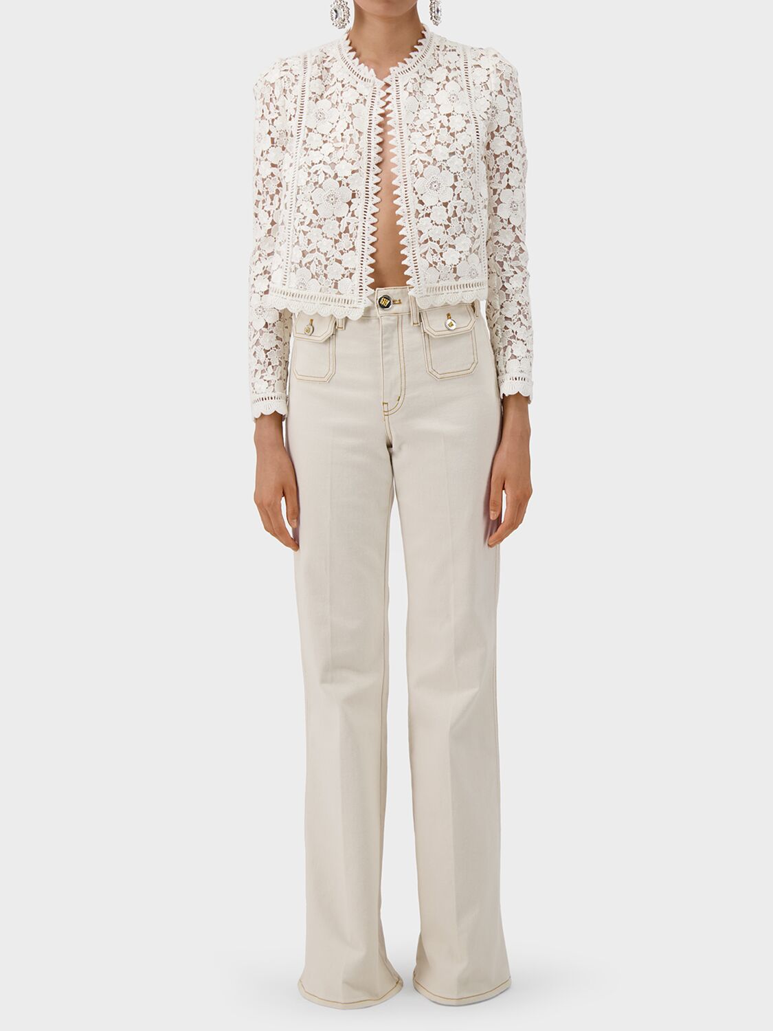 Shop Giambattista Valli Flower Macramé Cotton Jacket In Elfenbein