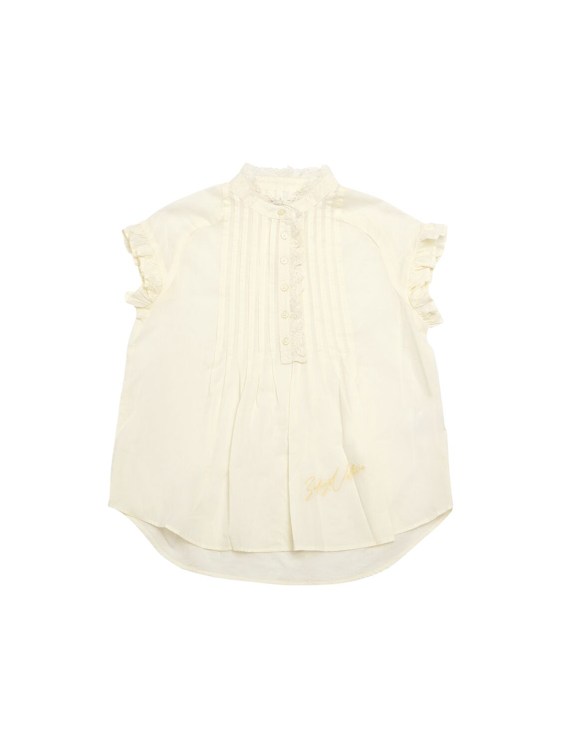Zadig & Voltaire Kids' Cotton Short Sleeved Shirt W/ Lace In Beige