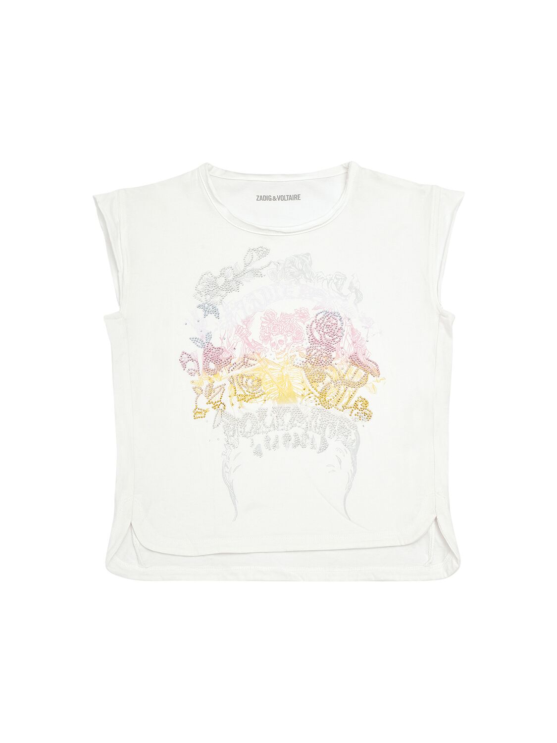 Zadig & Voltaire Kids' Embellished Garment Dyed Cotton T-shirt In White