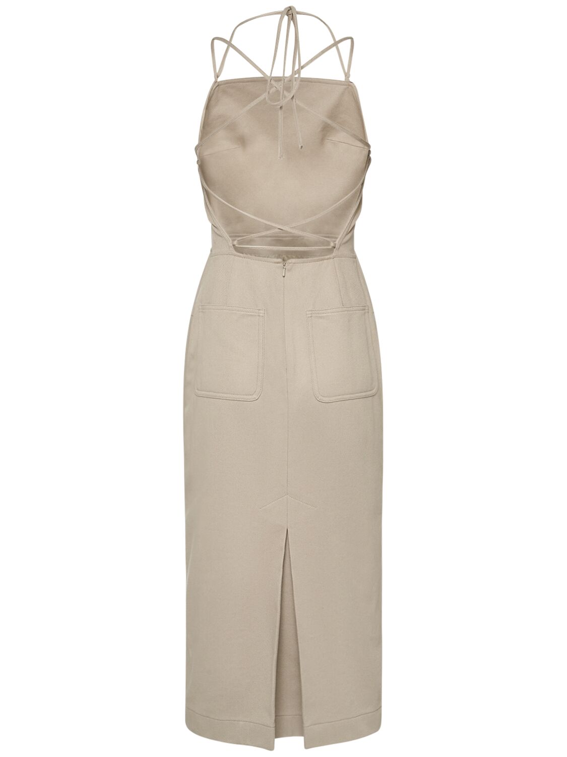 Shop Max Mara Adorno1234 Cotton Twill Midi Dress In Khaki