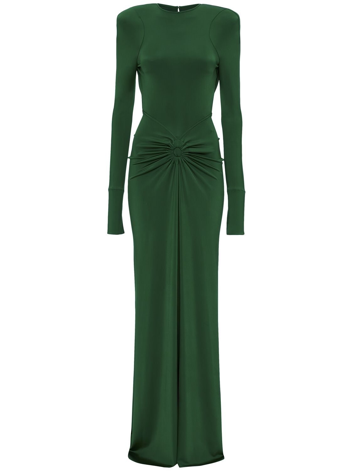 Victoria Beckham Circle Detail Open Back Viscose Gown In Green