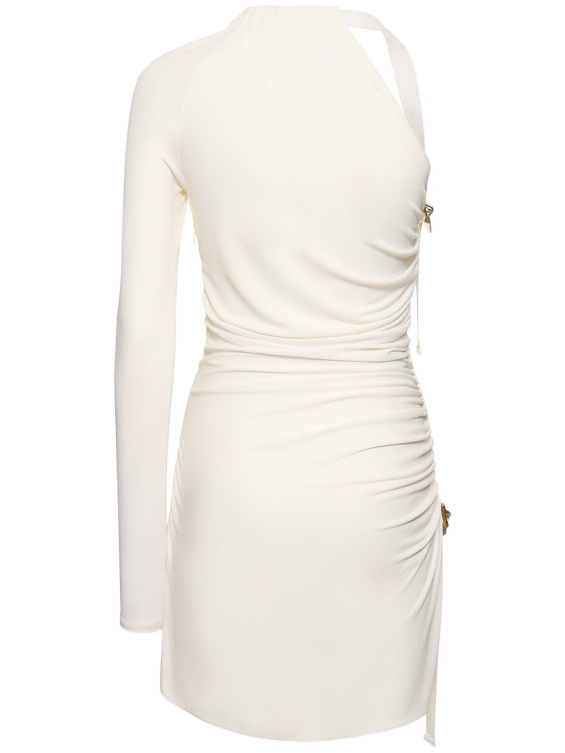 Shop Dion Lee One-sleeve Draped Satin Mini Dress In Ivory