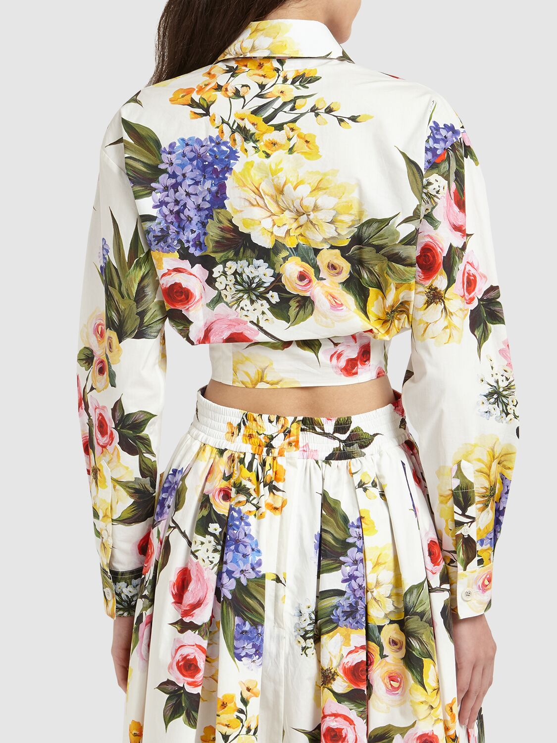 Shop Dolce & Gabbana Flower Print Cotton Poplin Crop Shirt In Bunt