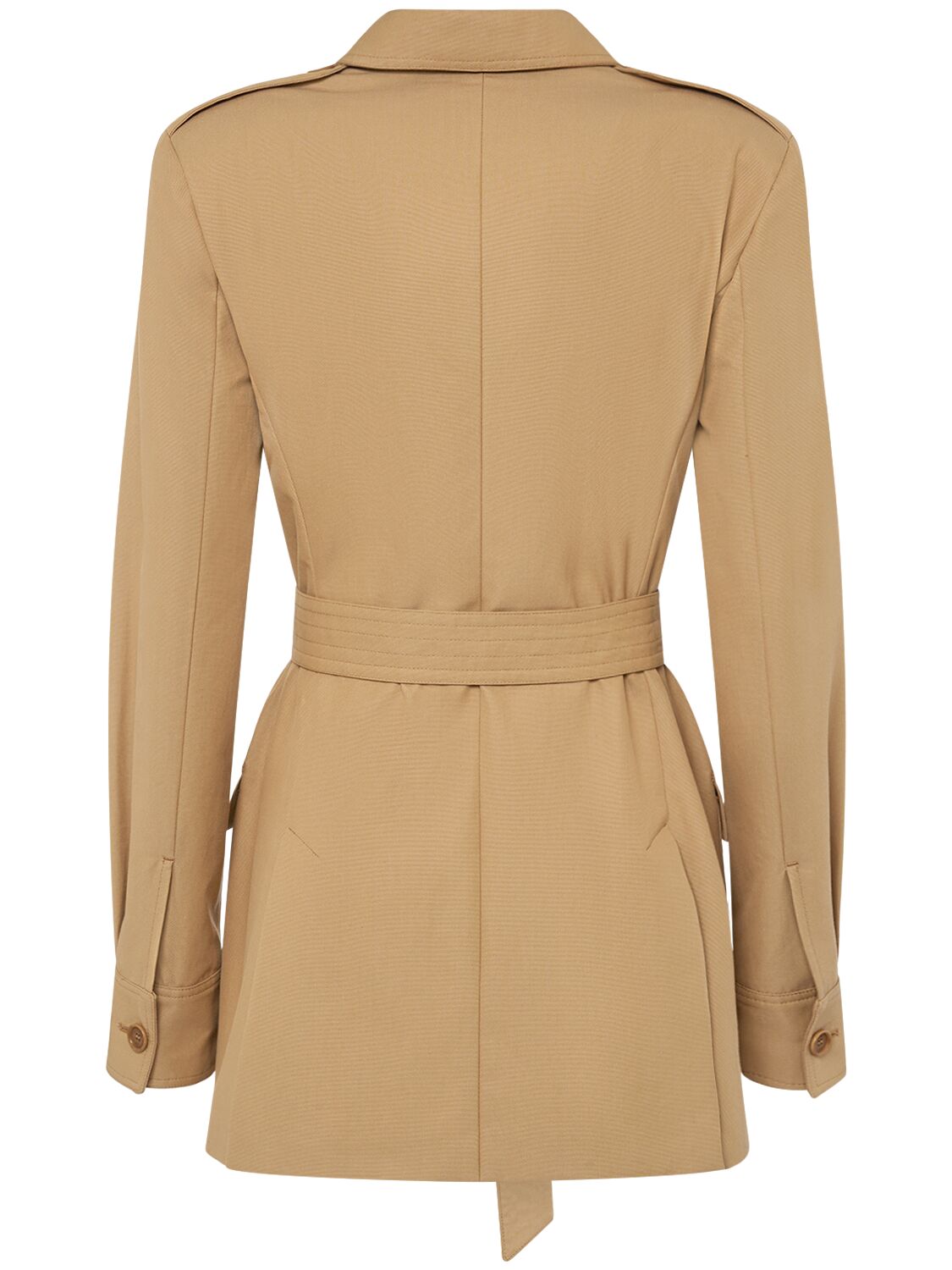 Shop Max Mara Pacos Belted Canvas Long Jacket In Beige