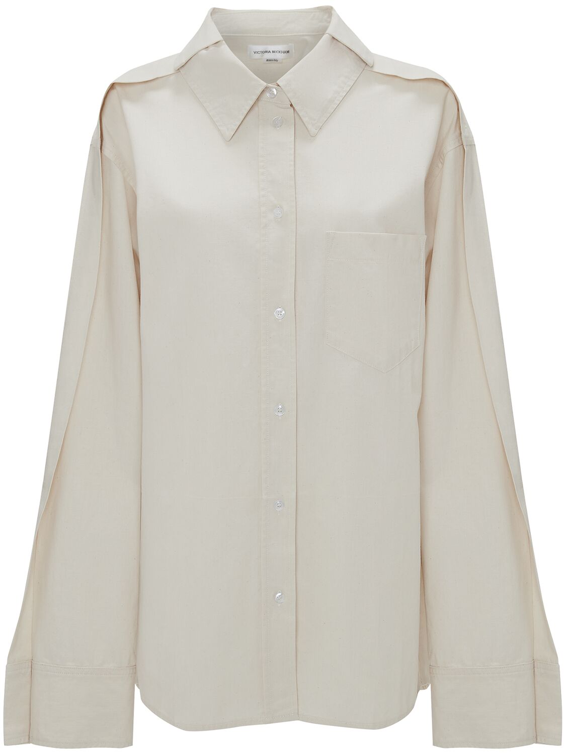 Victoria Beckham Pleat Detail Oversize Cotton Denim Shirt In White