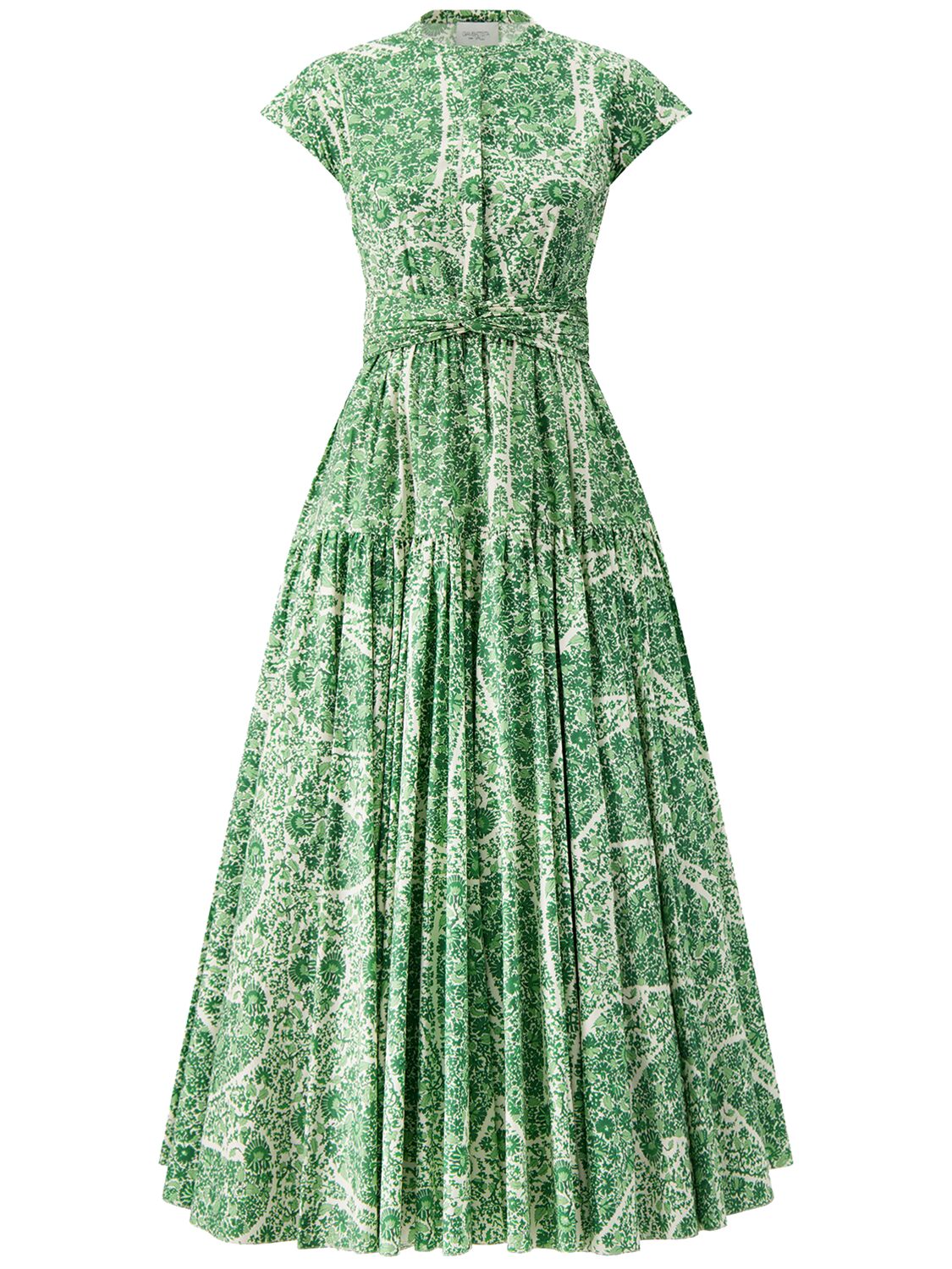 Image of Printed Cotton Poplin Draped Long Dress