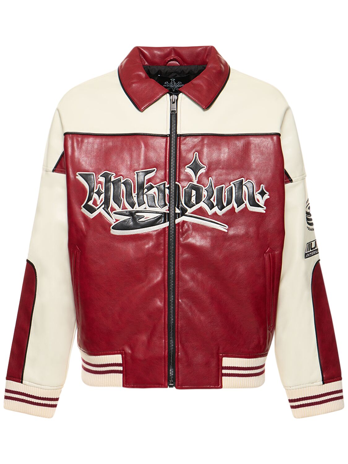 Unknown Racing Team Faux Leather Jacket In Red,white