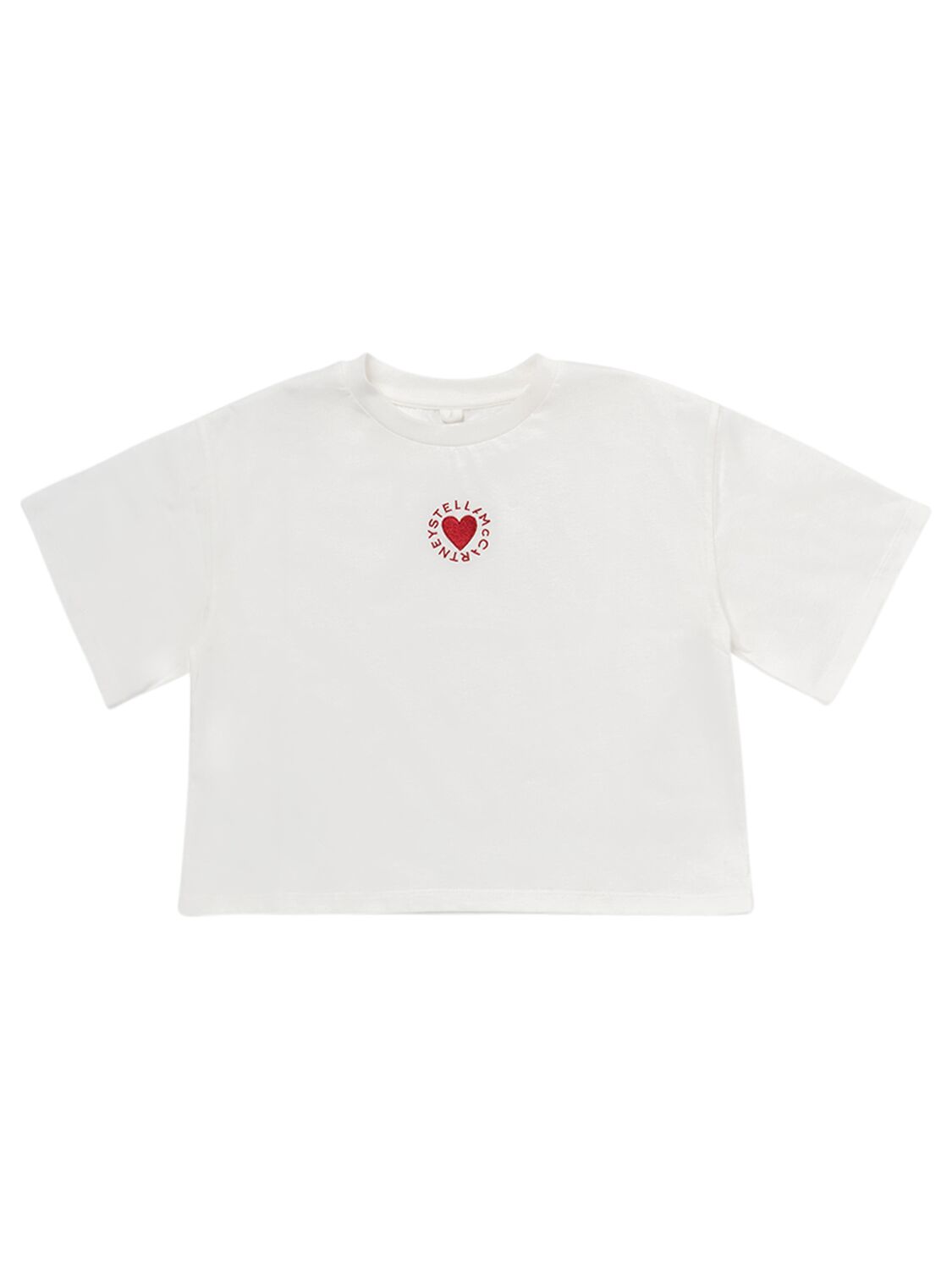 Stella Mccartney Kids' Embroidered Logo Cotton Jersey T-shirt In Ivory