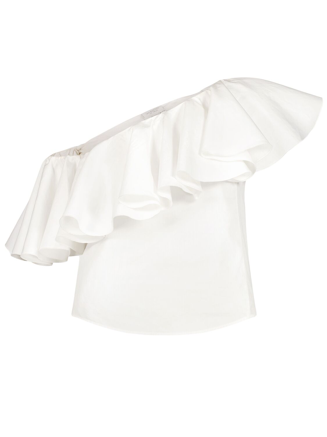 Shop Giambattista Valli Ruffled Cotton Poplin One Shoulder Top In Elfenbein