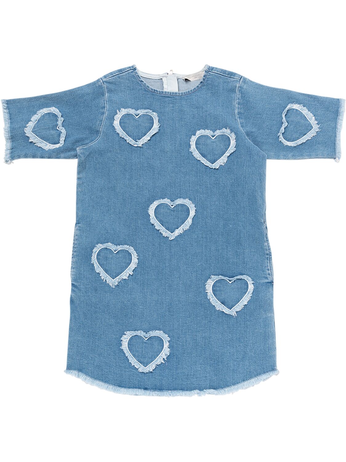Image of Cotton Denim Dress W/embroidered Hearts