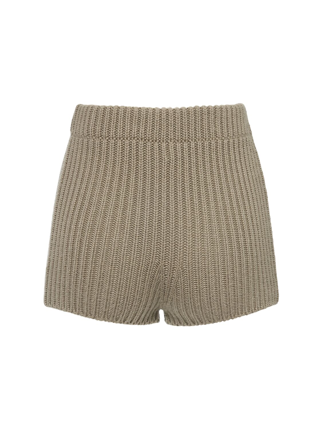 Shop Max Mara Acceso1234 Cotton Rib Knit Shorts In Khaki