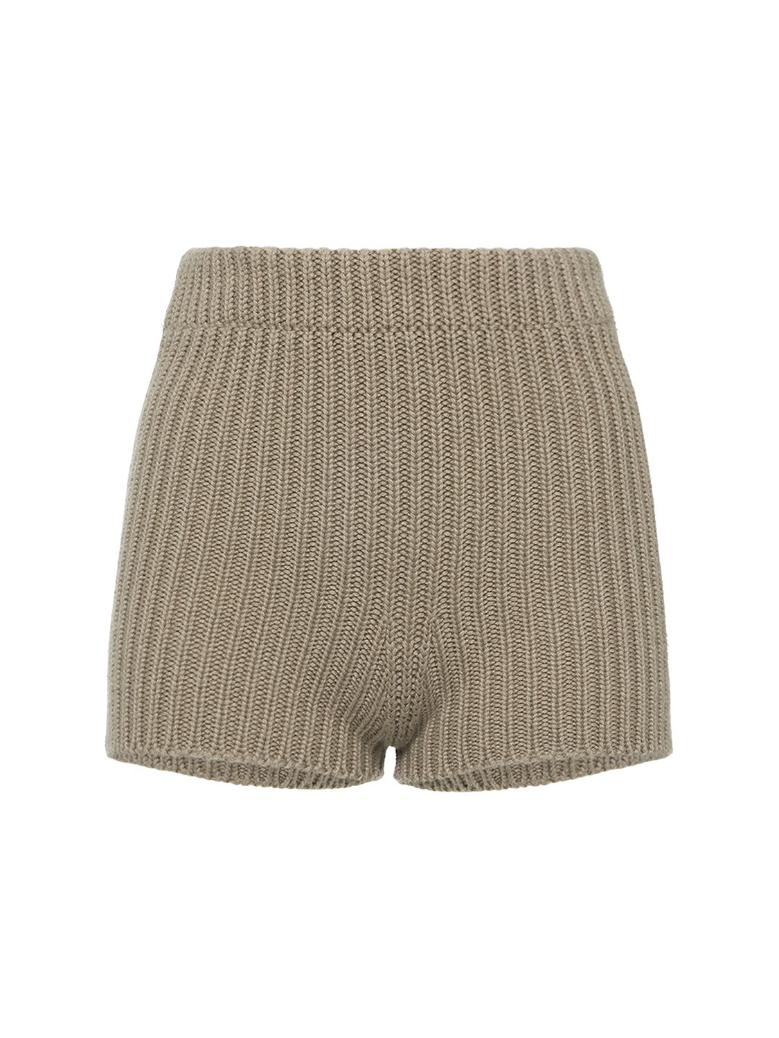 Shop Max Mara Acceso1234 Cotton Rib Knit Shorts In Khaki