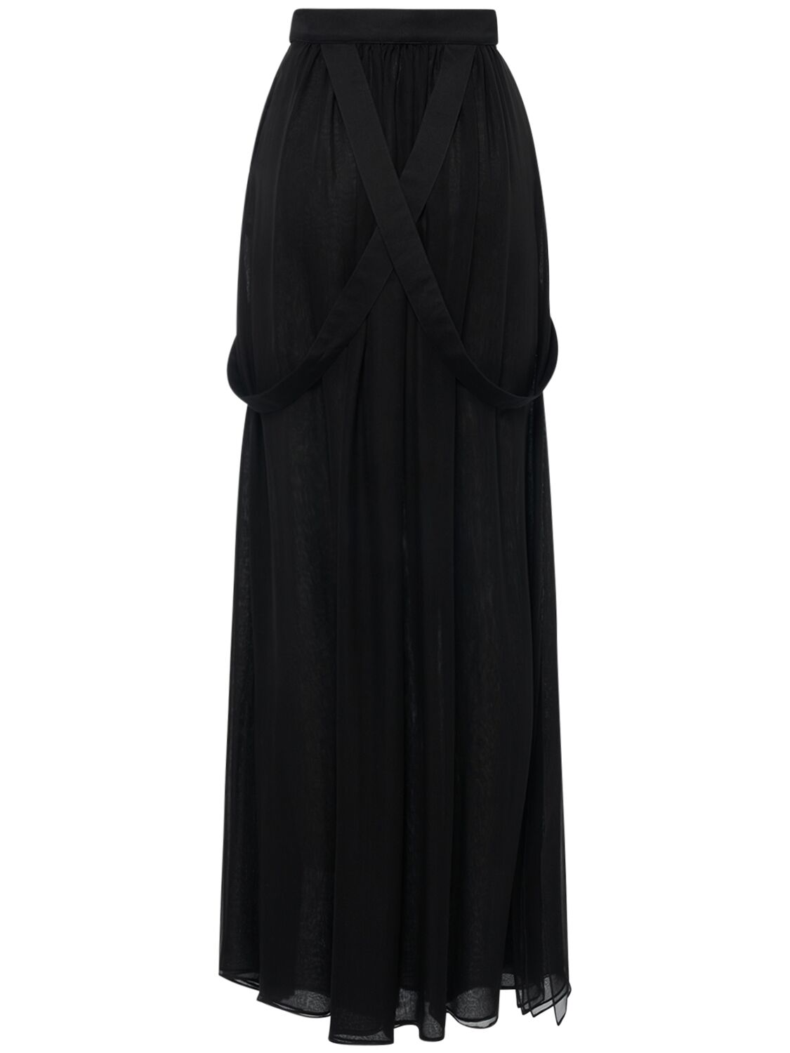 Shop Max Mara Jedy Silk Chiffon Skirt W/suspenders In Black