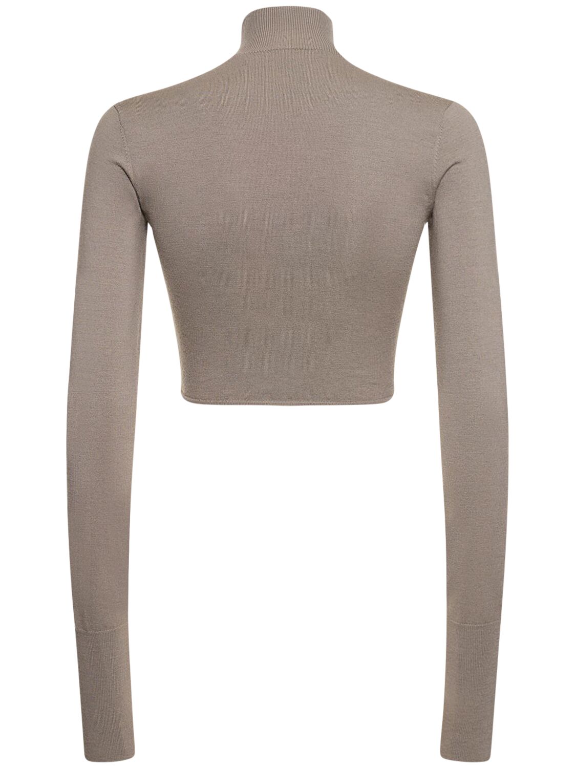 Shop Dion Lee Cutout Knit Turtleneck Cropped Top In Taupe Grey