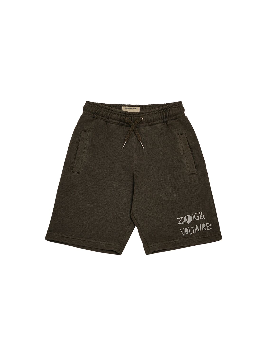 Zadig & Voltaire Kids' Logo Print Cotton Sweat Shorts In Military Green