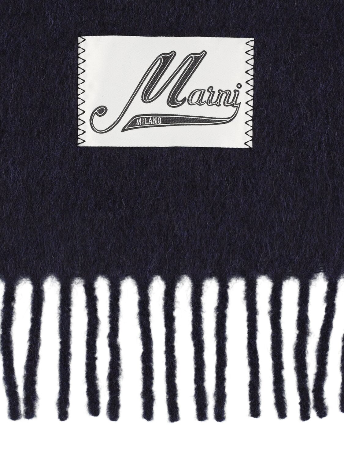 Shop Marni Logo Label Alpaca Blend Scarf In Navy