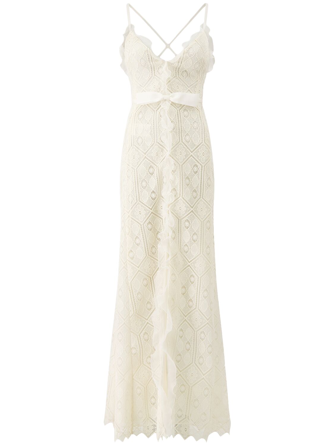 Image of Macramé Ruched Maxi Dress W/ Bow