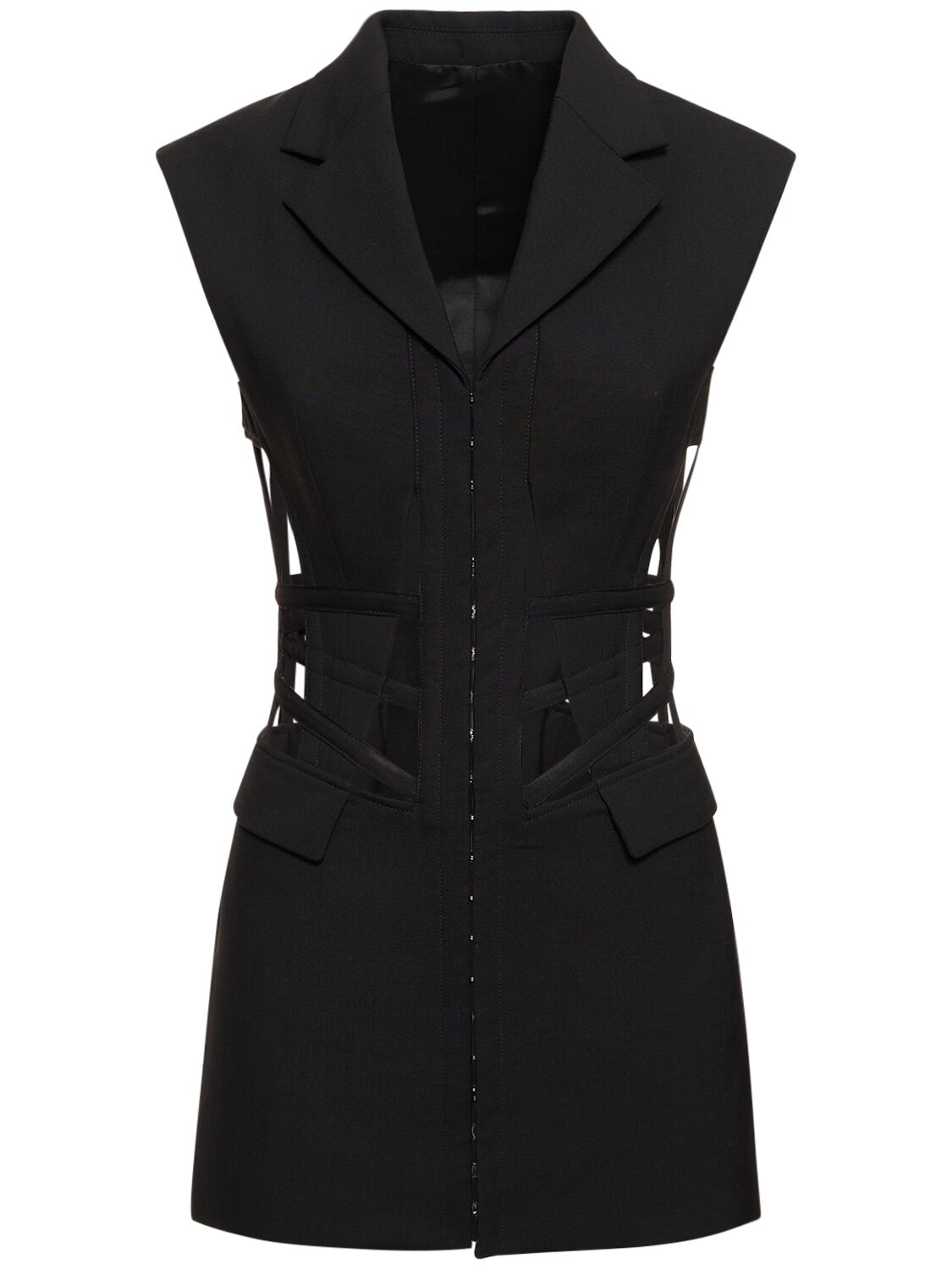 Dion Lee Wool Blend Cut Out Corset Mini Dress In Black