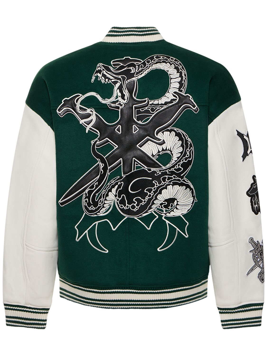 Shop Unknown Snake Dagger Varsity Jacket In Green,white