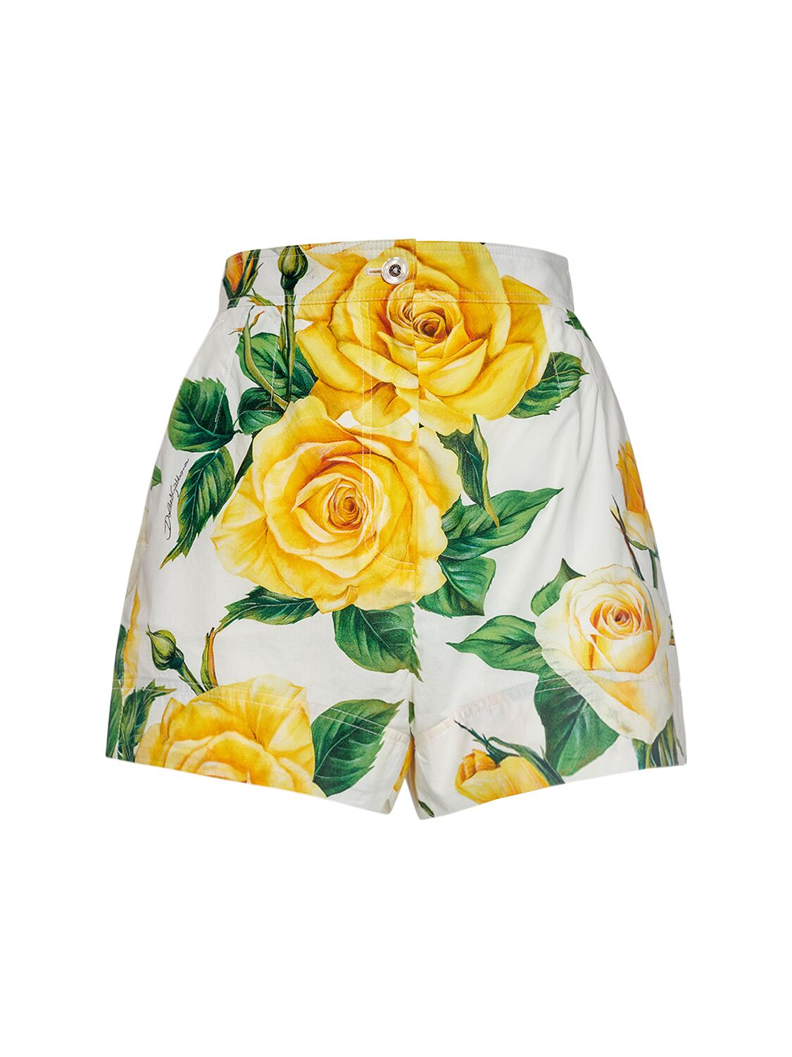Image of Cotton Poplin Rose Printed Shorts