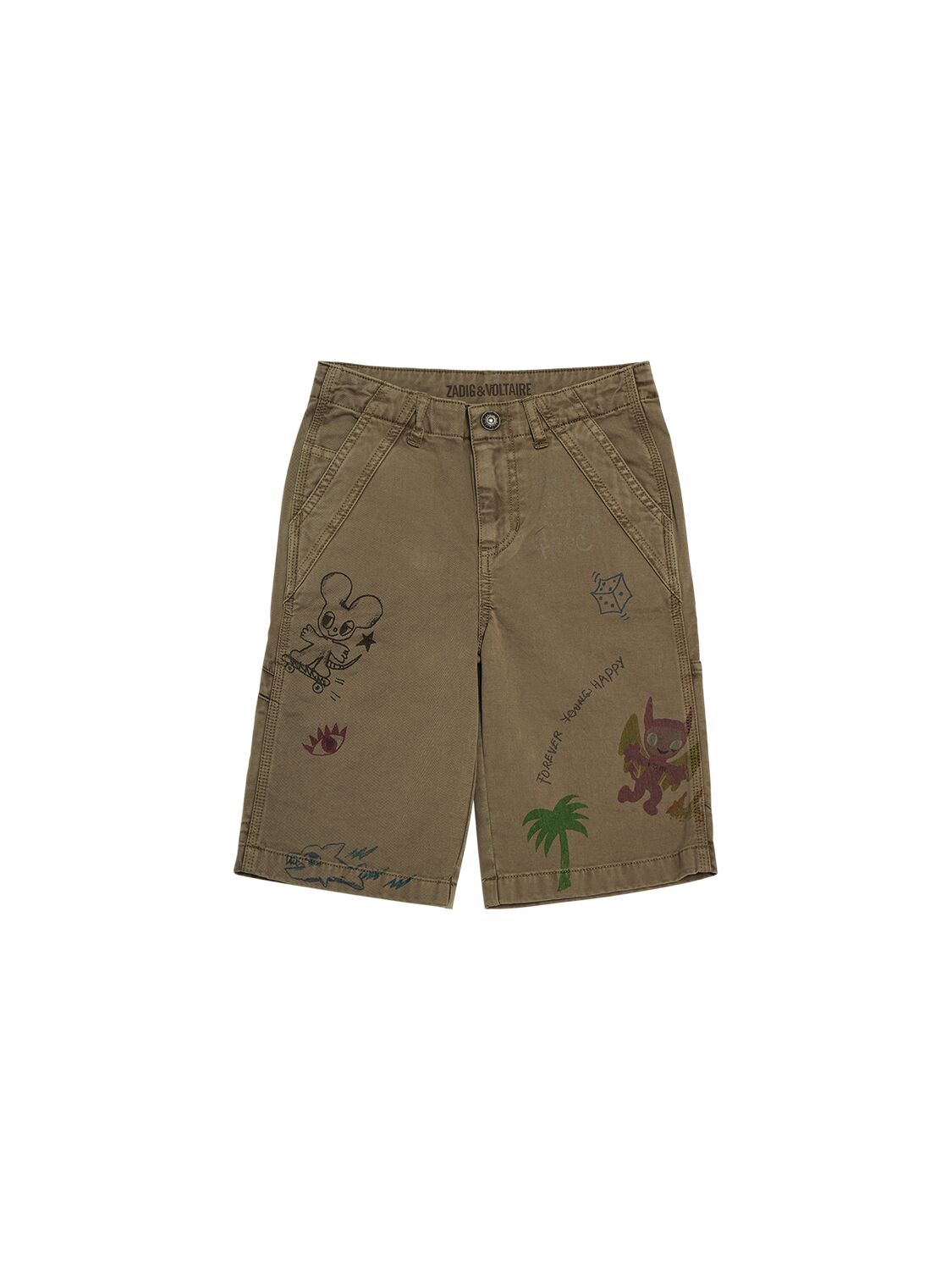 Zadig & Voltaire Kids' Cotton Twill Cargo Shorts In Military Green