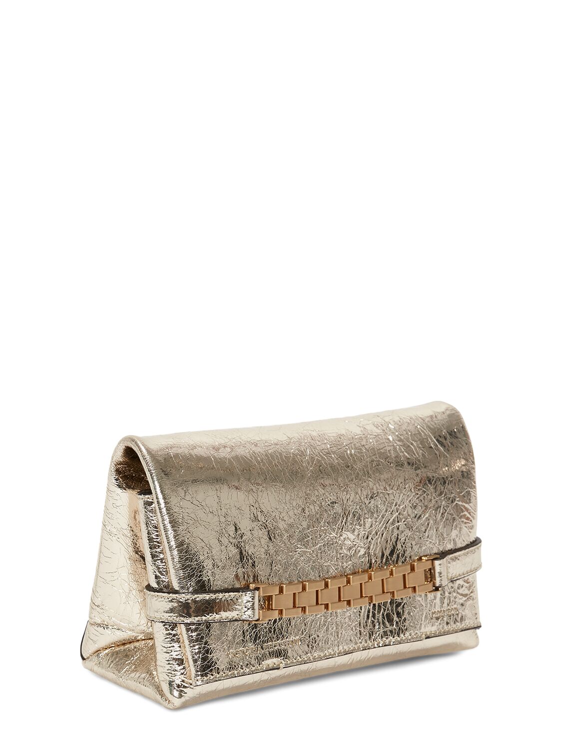 Shop Victoria Beckham Mini Chain Leather Pouch W/strap In Platinum