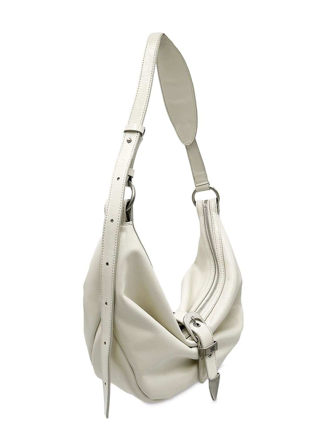 Shop Marge Sherwood Medium Belted Leather Hobo Bag In Cream Glossy