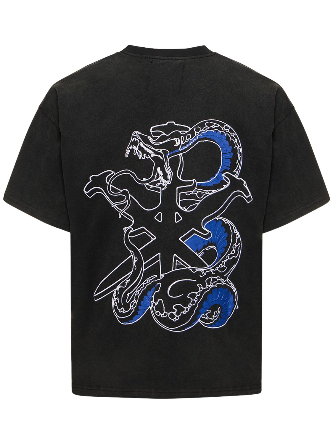 Shop Unknown Snake & Dagger Printed Cotton T-shirt In Black