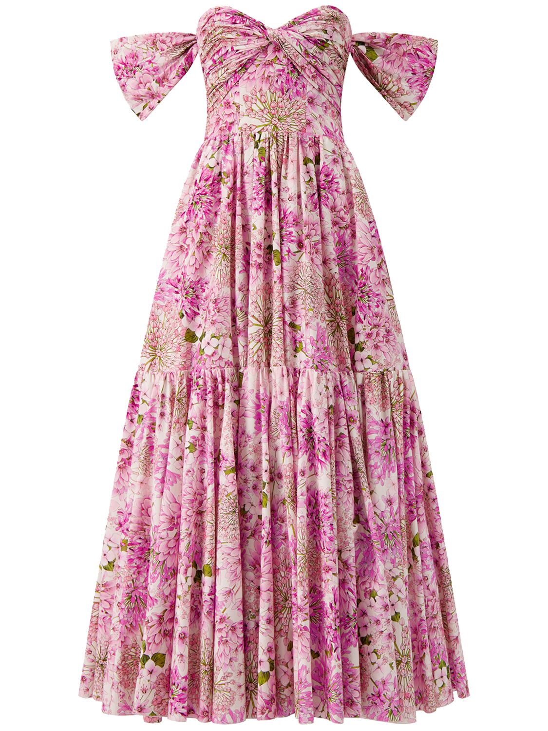 Shop Giambattista Valli Printed Poplin Draped Maxi Dress In Weiss,rosa