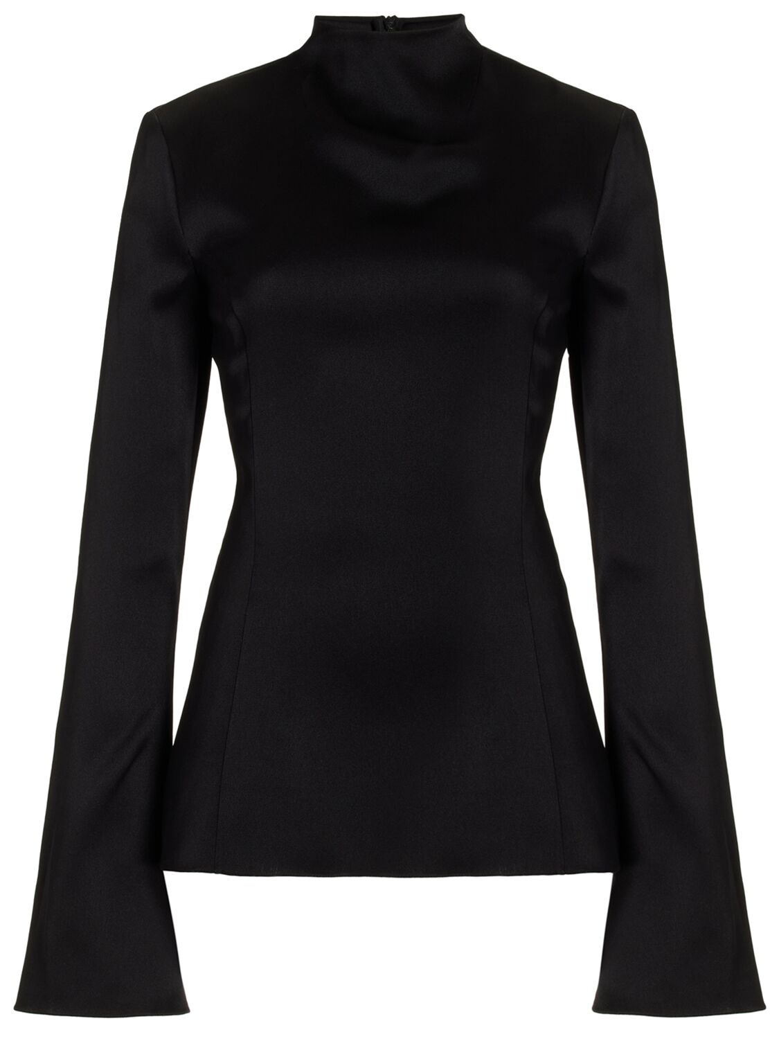 Shop Gabriela Hearst Delwyn Double Satin Wide Sleeve Top In Black