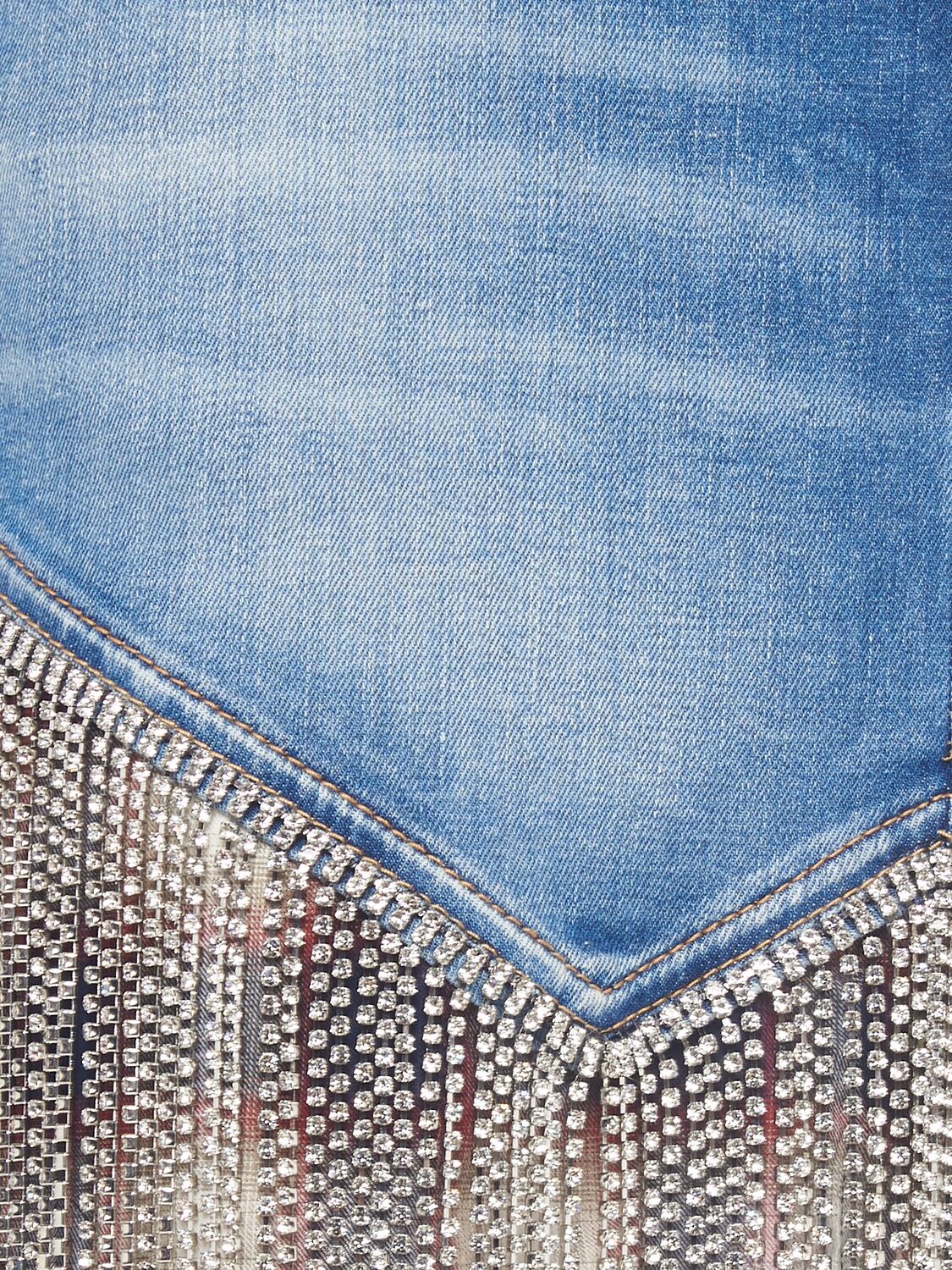 Shop Dsquared2 Crystal Fringe Denim Midrise Mini Skirt In Blue