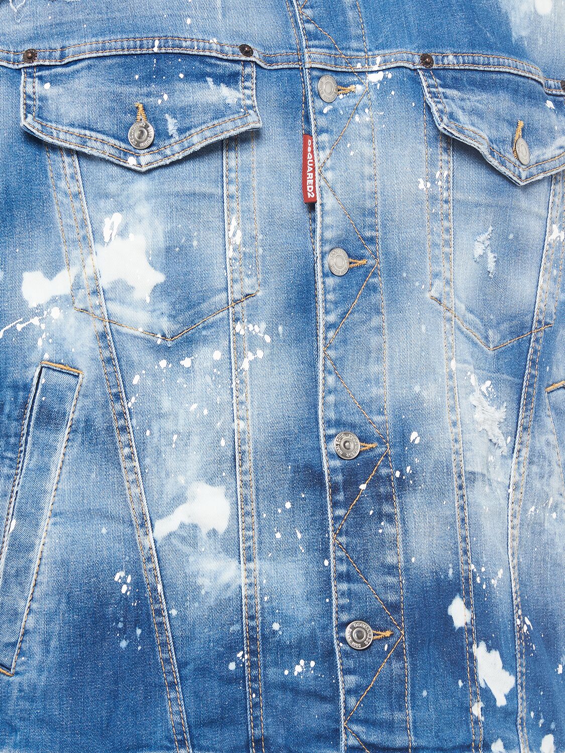 Shop Dsquared2 Painted & Distressed Cotton Denim Vest In Blue