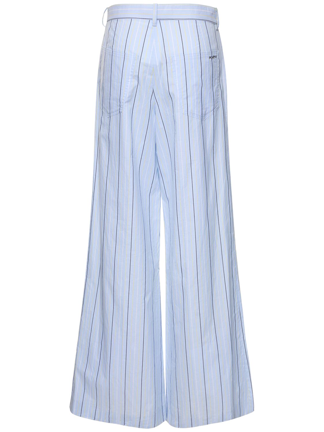 Shop Marni Striped Cotton Poplin Mid Waist Pants In Multi,light Blue