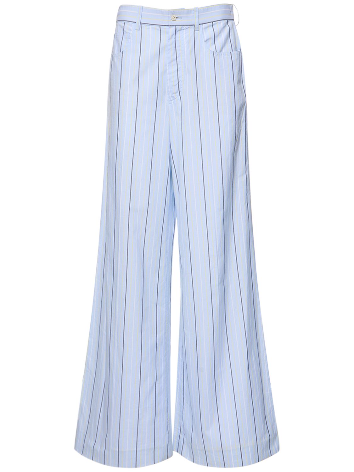 Marni Striped Cotton Poplin Mid Waist Pants In Multi,light Blue