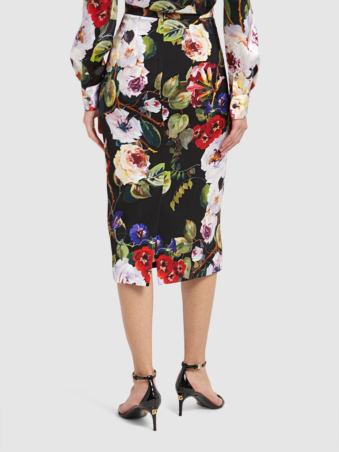 Shop Dolce & Gabbana Silk Blend Charmeuse Printed Midi Skirt In Multicolor