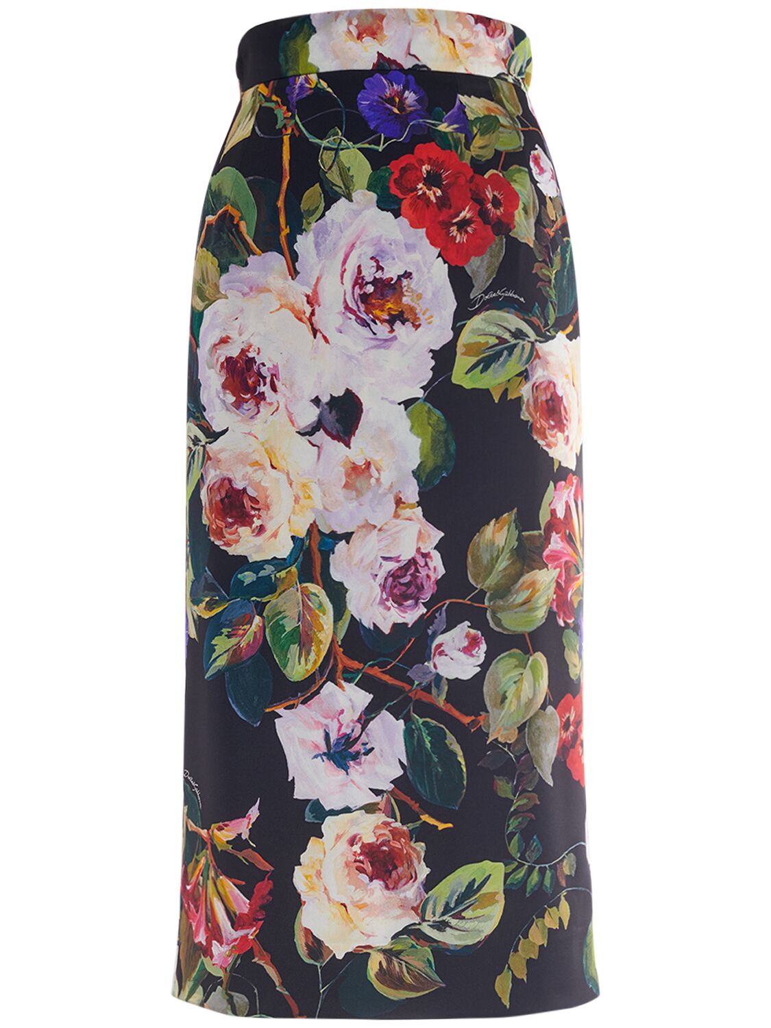 Shop Dolce & Gabbana Silk Blend Charmeuse Printed Midi Skirt In Multicolor