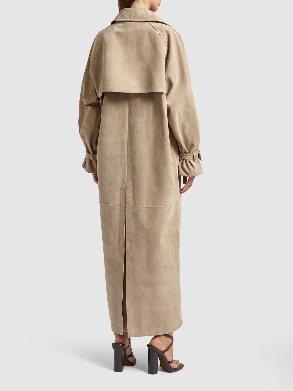 Shop Max Mara Quinto Leather & Suede Trench Coat In Khaki