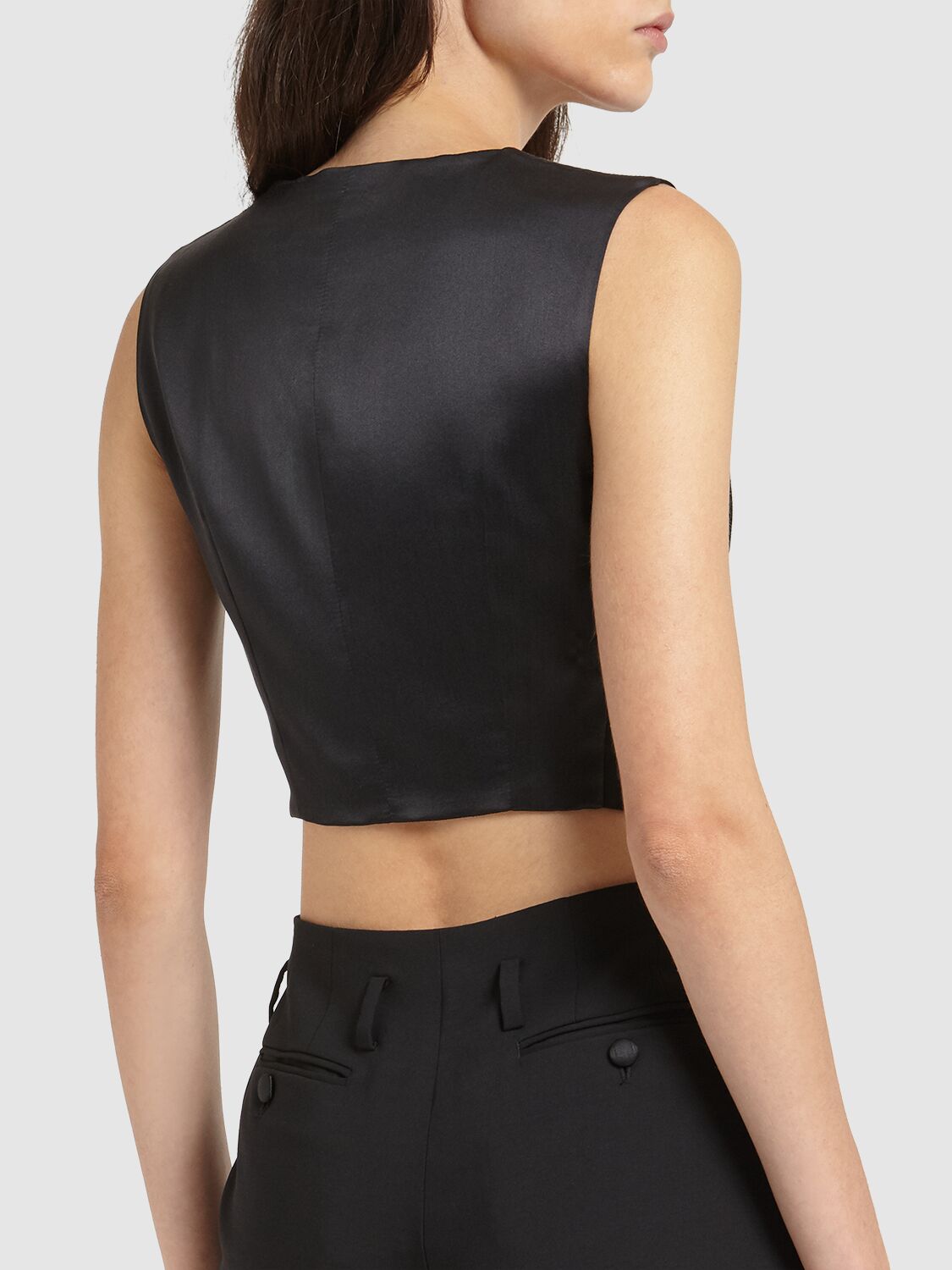 Shop Dolce & Gabbana Wool & Satin Cropped Corset Vest In Black