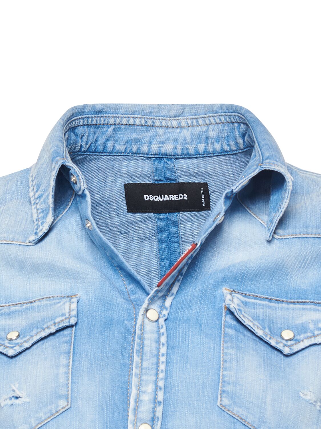 Shop Dsquared2 Cotton Denim Cropped Shirt In Light Blue