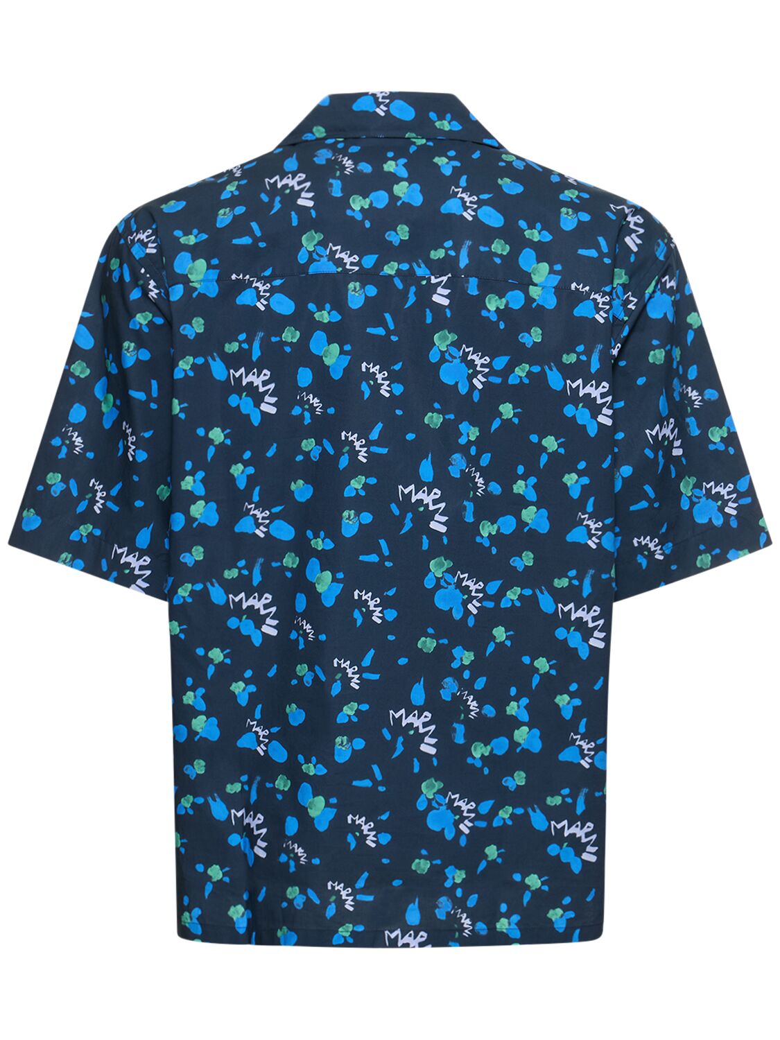 Shop Marni Flower Cotton Poplin Boxy S/s Shirt In Blue